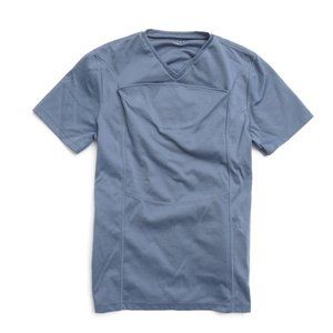 Lalabu Mens Dad Shirt Size Large Babywearing Brook Blue V Neck Polyester Blend